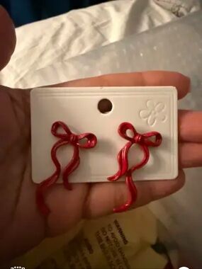 Cider Red Bow Drop Earrings